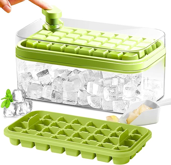 Ice Cube Tray with Lid and Bin, 2 Pack by DOONLY
