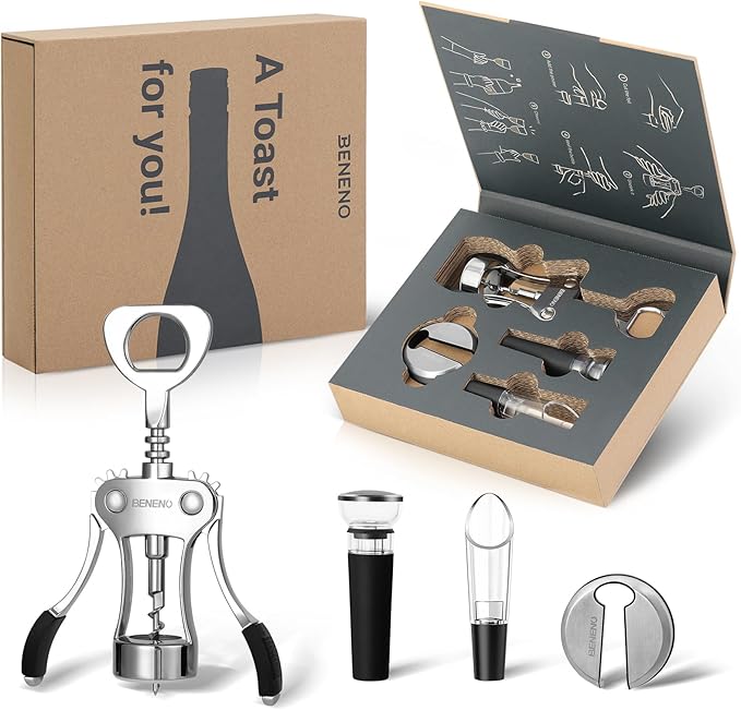 Beneno Multifunctional Wine Bottle Opener Gift Wing Corkscrew, Foil Cutter by Beneno