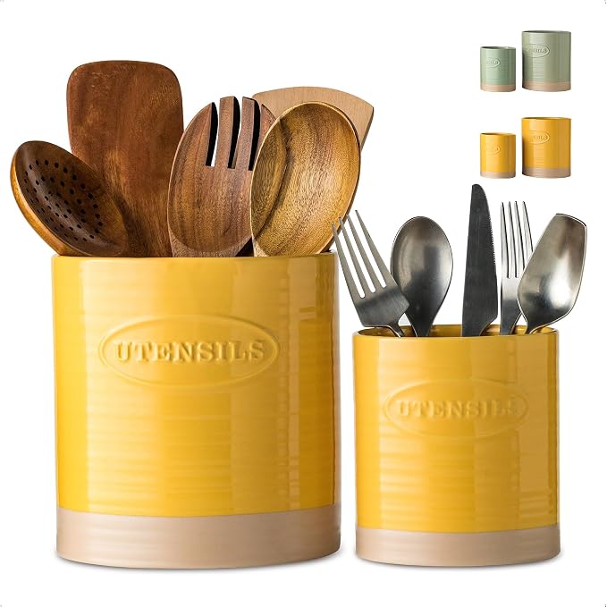 YHOSSEUN Kitchen Utensil Holder Set of 2, Ceramic Utensil Holder by YHOSSEUN
