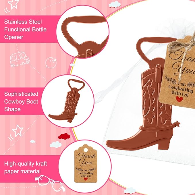 Meanplan 99 Pcs Cowboy Boot Bottle Opener Set Cowgirl Western Derby Wedding - Image 3