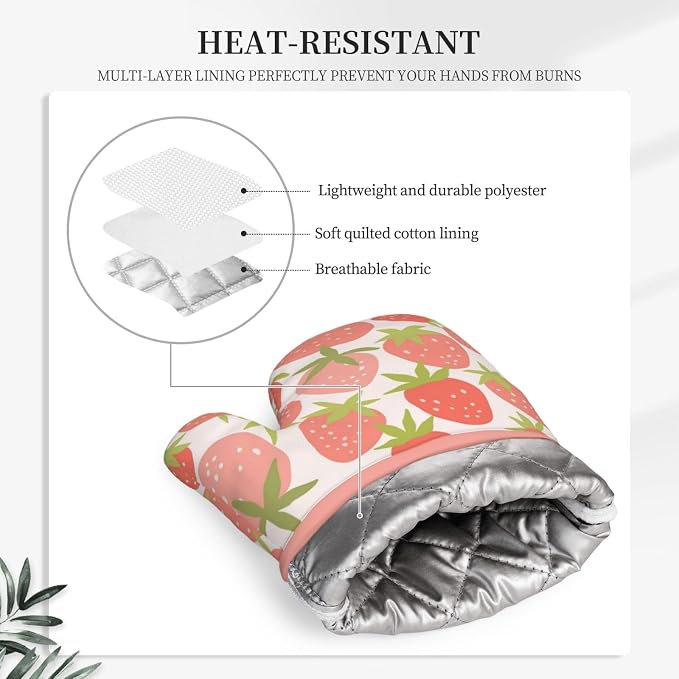 Strawberry Silicone Oven Mitts Pan Mats Set of 2, Heat Resistant Gloves - Image 4