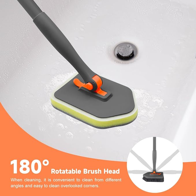 nacena Shower Scrubber with Long Handle, 3 in 1 Tile Tub Scrubber Brush with 3 - Image 3