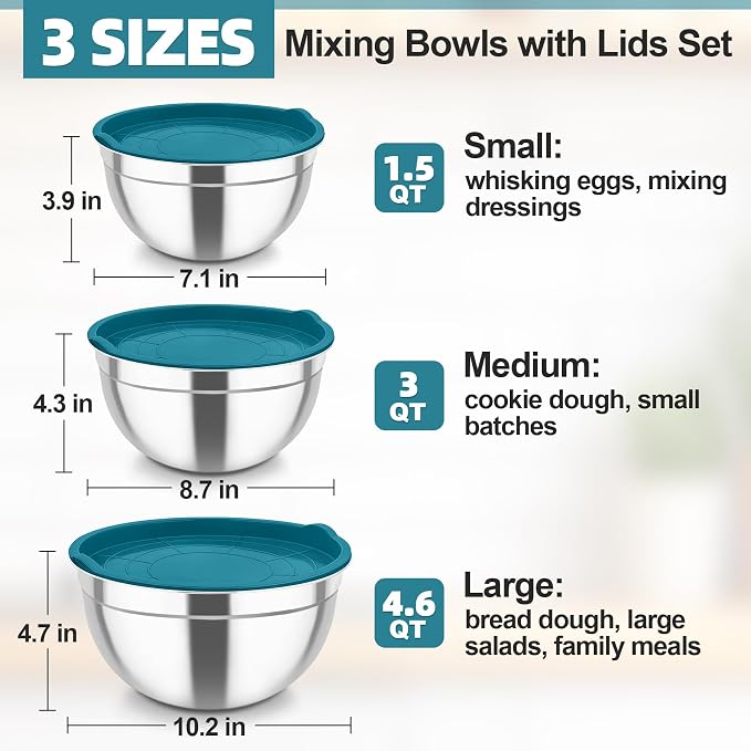 TeamFar Mixing Bowls, Stainless Steel Nesting Salad Bowls - Image 2