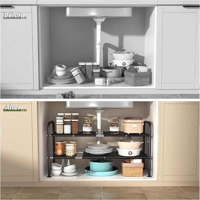 NETEL Under Sink Organizers and Storage, 2 Tier Shelf Under Bathroom Sink - Image 2