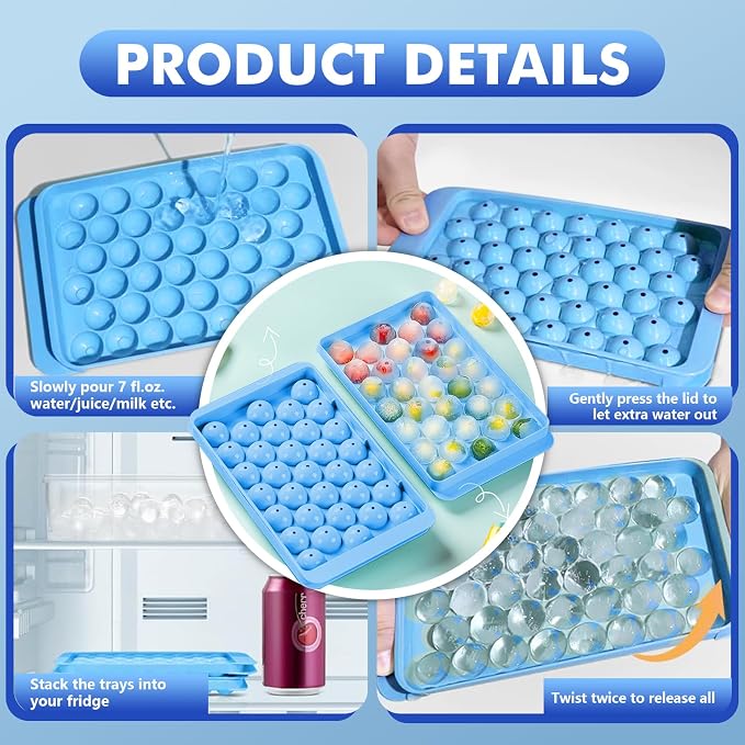 2 Pack Ice Cube Tray with Lid and Bin, Round Ice Cube Trays - Image 3