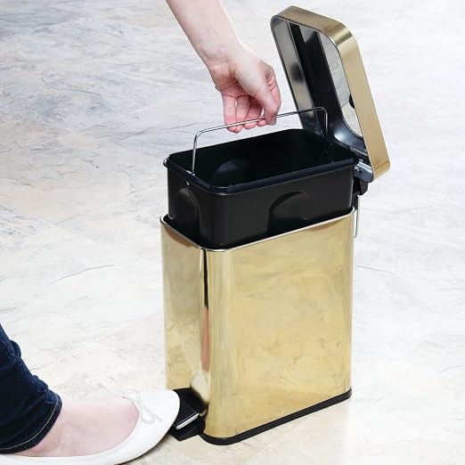 mDesign Small Modern 1.3 Gallon Rectangle Metal Lidded Step Trash Can, Compact - Image 5
