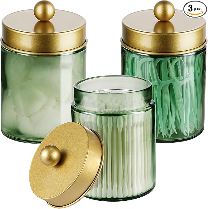 3 Pack Apothecary Jar Canisters Bathroom Vanity Organizer by Komashr