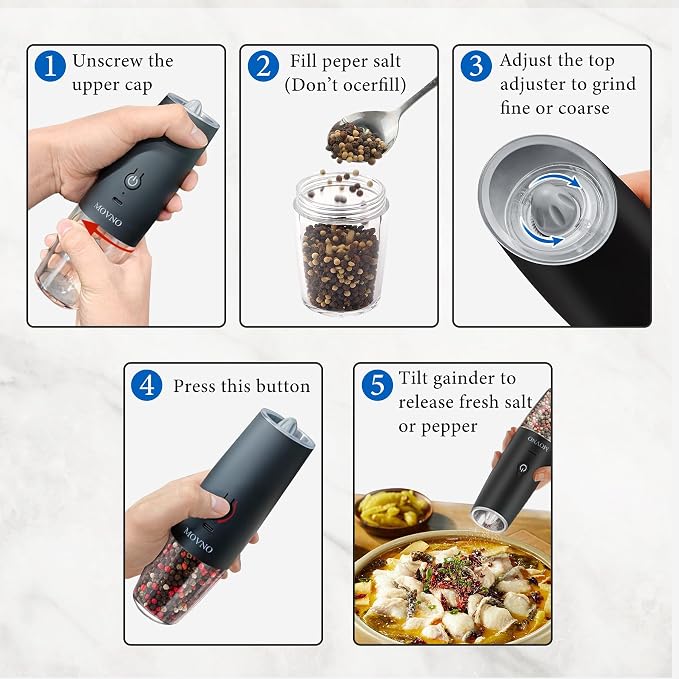 Gravity Electric Salt and Pepper Grinder Set, Battery Powered LED Light One - Image 8
