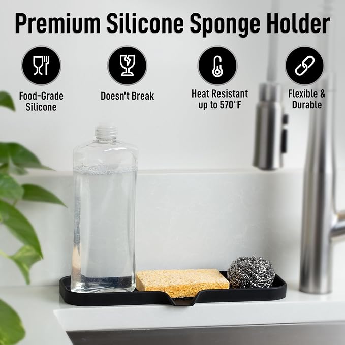 Zulay Kitchen Large Silicone Sponge Holder – Flexible Sink Organizer Tray - Image 2