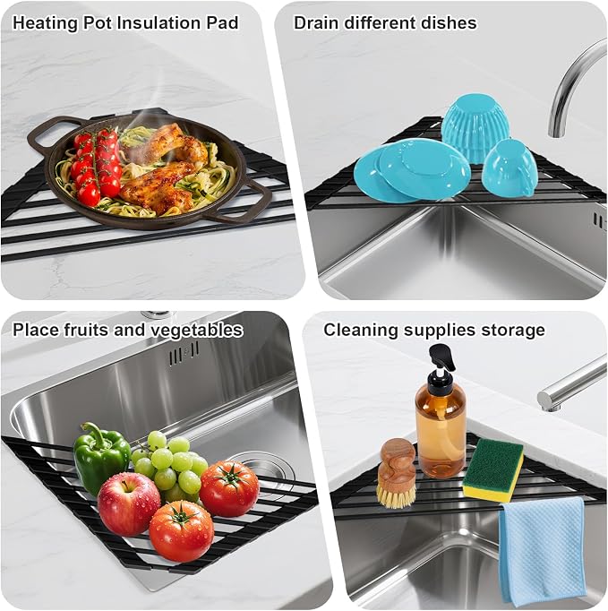 HANZENMA Triangular Sink Rack, Foldable Sink Drying mat, Heat-Resistant - Image 3