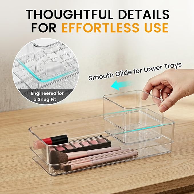 6 PCS Clear Plastic Drawer Organizer Set, 2 Sizes Acrylic Drawer Storage Trays - Image 4