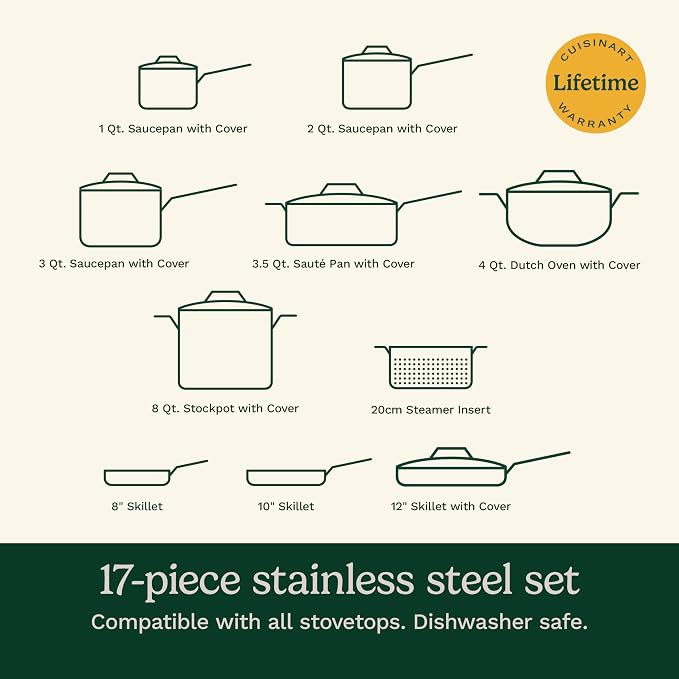 Cuisinart 17-Piece Stainless Steel Cookware Set, Chef's Classic Steel Collection - Image 7
