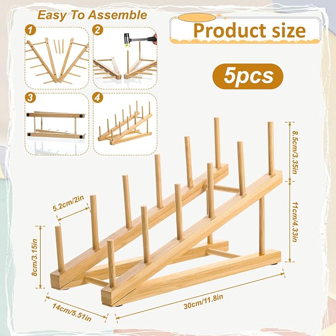 5 Pack Wooden Dish Rack Wooden Plate Stands - Image 2