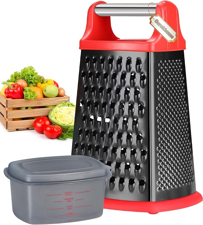 Ourokhome Cheese Grater with Handle, Stainless Steel Box Grater, 4 Side Kitchen by Ourokhome
