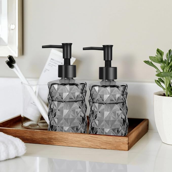 11oz Glass Soap Dispenser with Plastic Pump, Elegant Dispenser - Image 4
