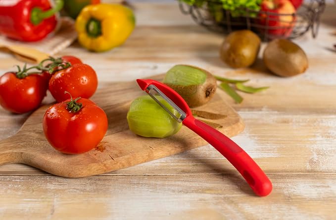 Kuhn Rikon Serrated Piranha “Swivel” Peeler 7.25” Red - Image 6