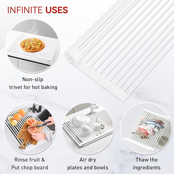 MERRYBOX Roll Up Over The Sink Dish Drying Rack Silicone Wrapped Foldable - Image 6