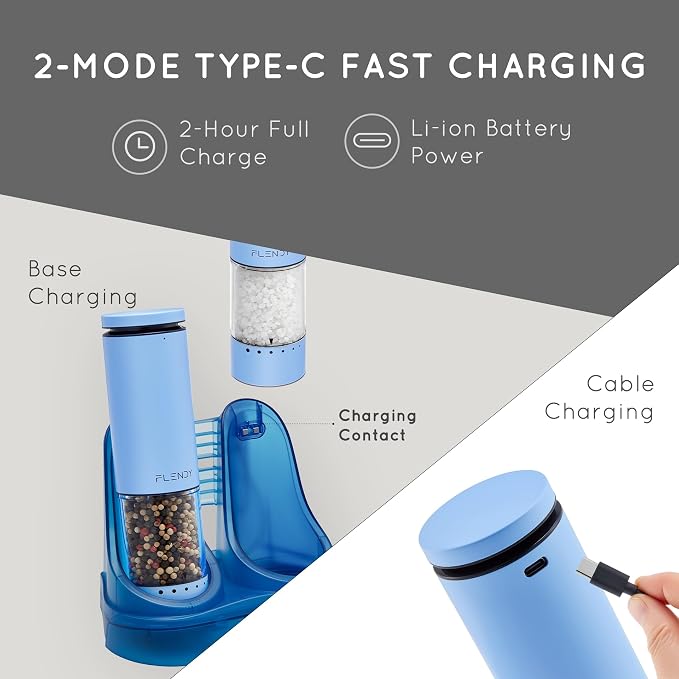 Flendy Electric Salt and Pepper Grinder Set Rechargeable, Automatic Salt and - Image 5