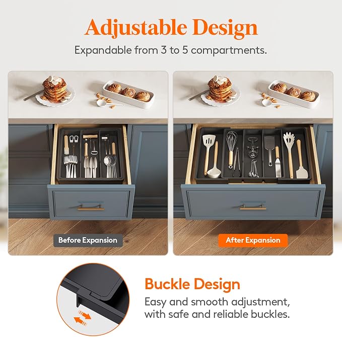 Lifewit Utensil Organizer for Kitchen Drawers, Expandable Cooking Utensil Tray - Image 4