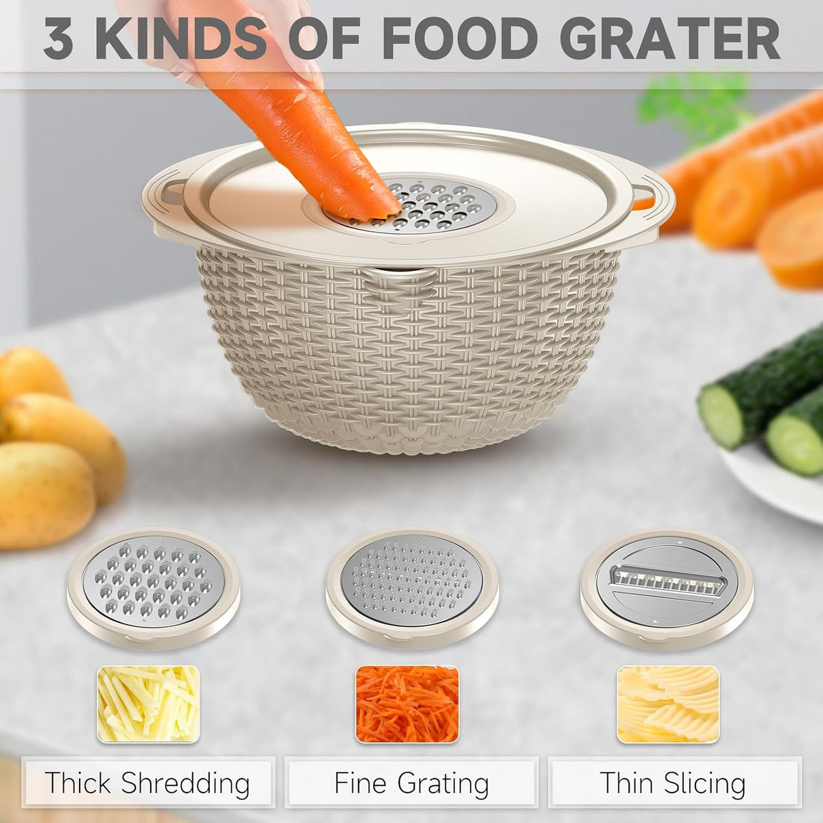 4-1 Colander with Bowl & Spoons Set - Rotatable Colander for kitchen