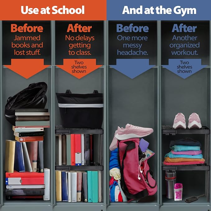 Piffny 2 Pack Locker Organizer Shelf, Adjustable Width and Height, and Gym - Image 3