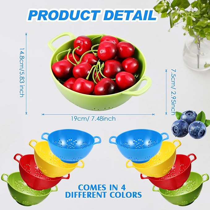 Baderke 4 Pack Mini Colander for Kitchen Plastic Berry Strainer - Image 2