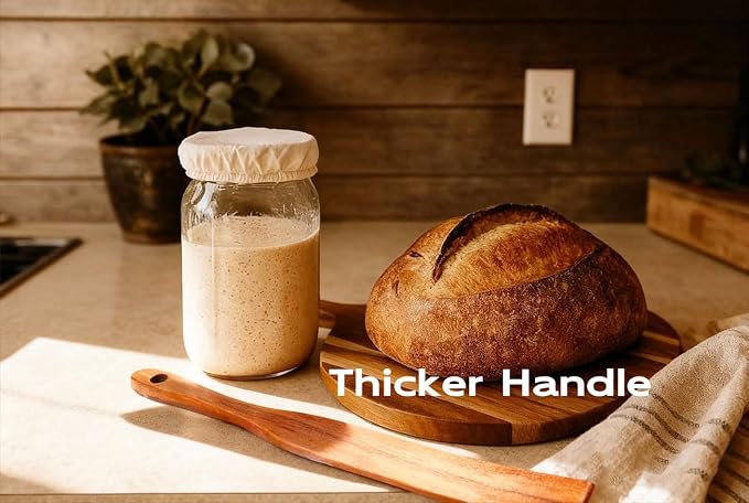 Thick Handle Wood Spurtle for Sourdough Starter, Sour Dough Tool Mixing Stir - Image 2