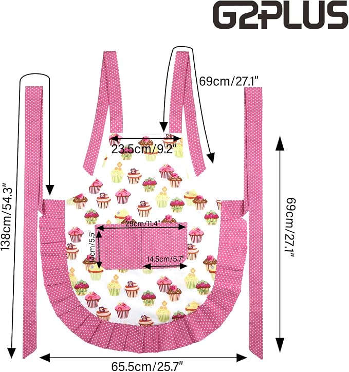 G2PLUS Aprons for Women with Pockets, 29 x 21 Inch Extra Long Ties Cupcake Apron - Image 2