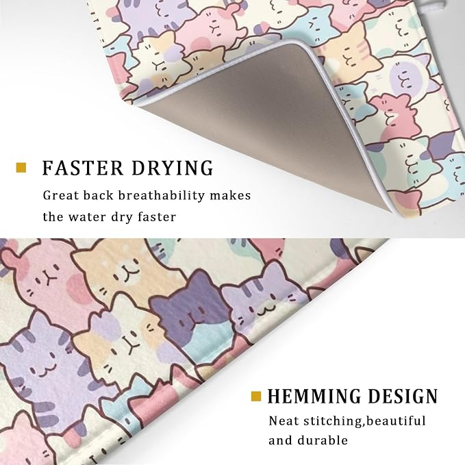 Colorful Cats Dish Drying Mat 18x24 inch Cute Animal Microfiber Reversible Fast - Image 3