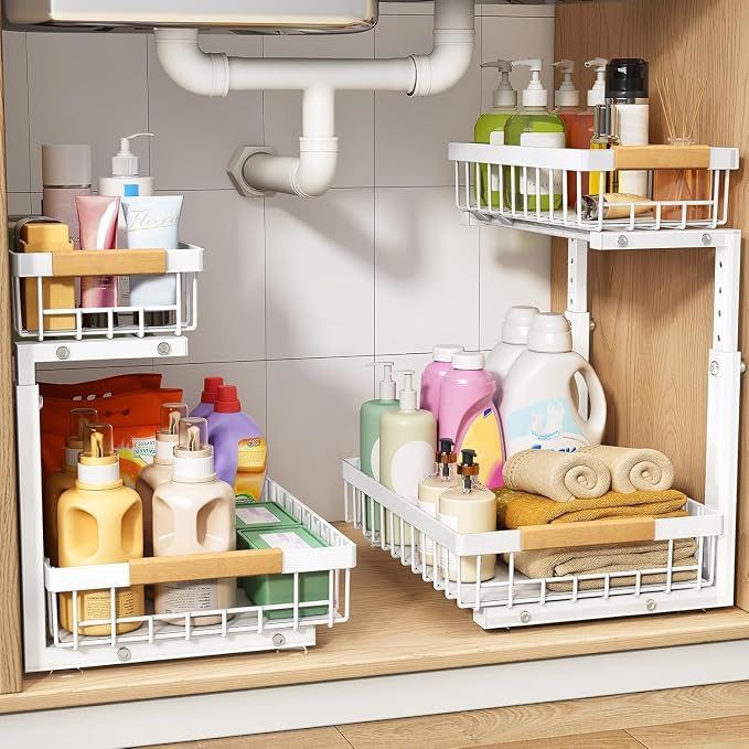 PXRACK Under Sink Organizer, Adjustable Height, 2 Tier Pull Out Under Cabinet - Image 8