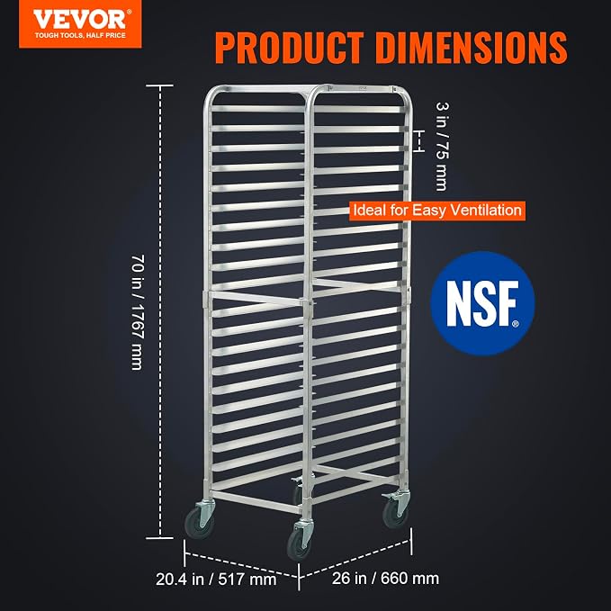 VEVOR Bun Pan Rack, 20-Tier Commercial Bakery Racks - Image 2