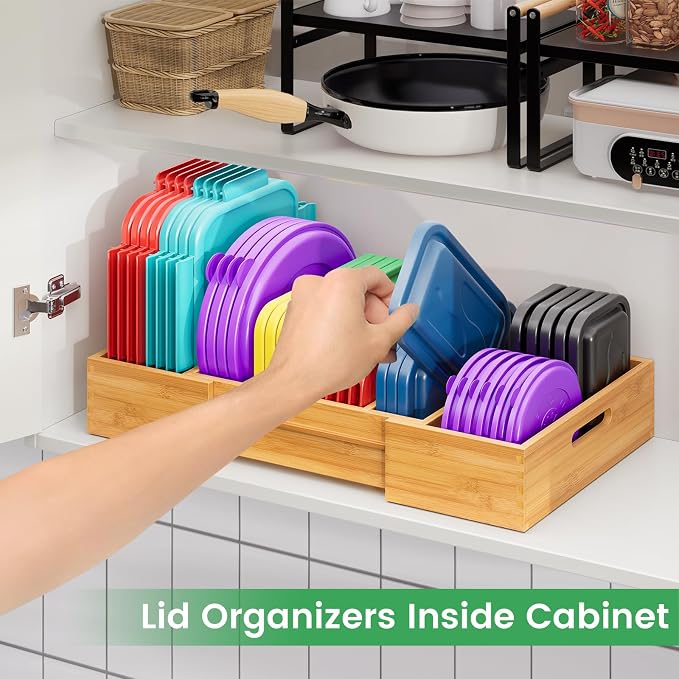Kiasthome Expandable Bamboo Lid Organizers Inside Cabinet, Kitchen Cabinet - Image 3