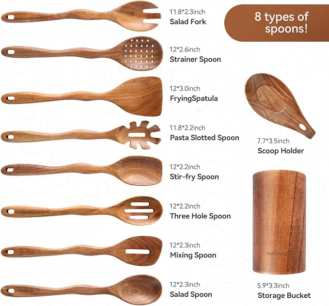 Wooden Spoons for Cooking, Non Scratch, Easy Clean, Natural Teak Wooden - Image 2