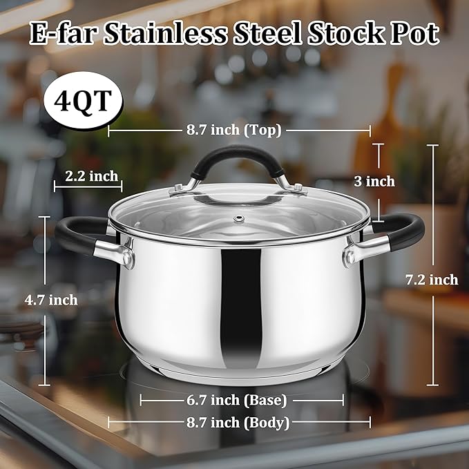 E-far 4 Quart Stockpot, Stainless Steel Pot - Image 3