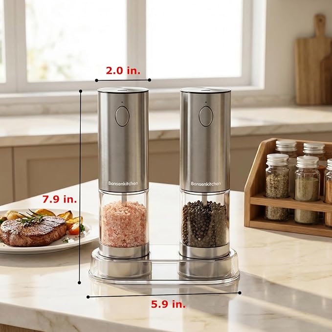 Bonsenkitchen Electric Salt and Pepper Grinder Set Rechargeable, 95ml Large - Image 7
