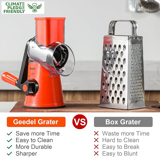 Geedel Rotary Cheese Grater, Kitchen Mandoline Vegetable Slicer - Image 2