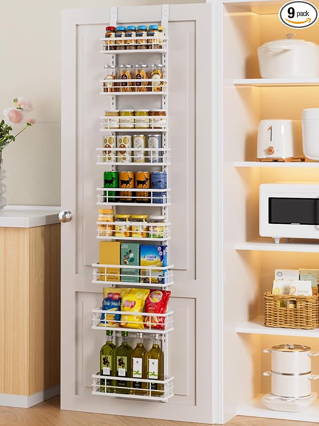 Delamu 9-Tier Over the Door Pantry Organizer, Adjustable Pantry Door Organizers by DELAMU