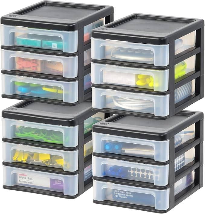 IRIS USA Plastic Stacking Desk Top 3-Drawer Storage Organizer, by IRISUSA