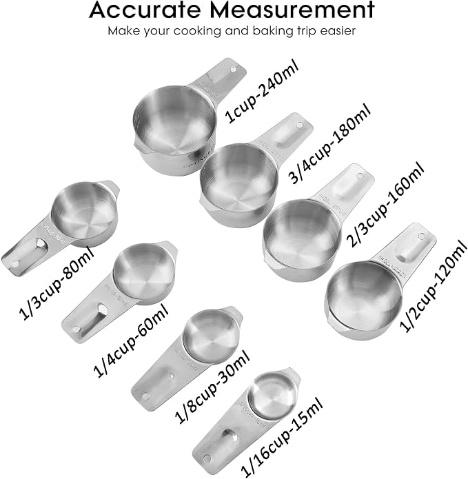 DOTINGHUX 8 Pcs Stainless Steel Measuring Cups Set, Kitchen Measuring Cup - Image 3