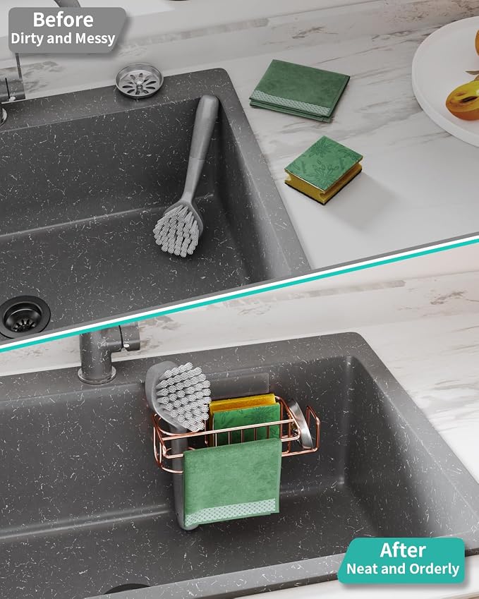 HapiRm Sponge Holder for Kitchen Sink, No Drill Kitchen Sink Caddy Organizer - Image 7