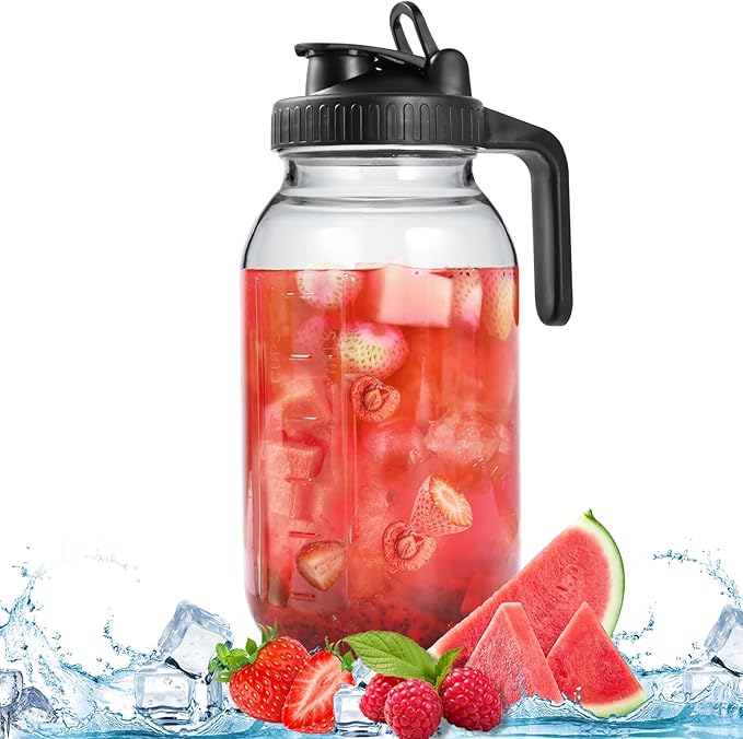 64OZ Glass Pitchers with Lid, Wide Mouth Water Jugs, Leak-Proof Airtight Mason by Scidea