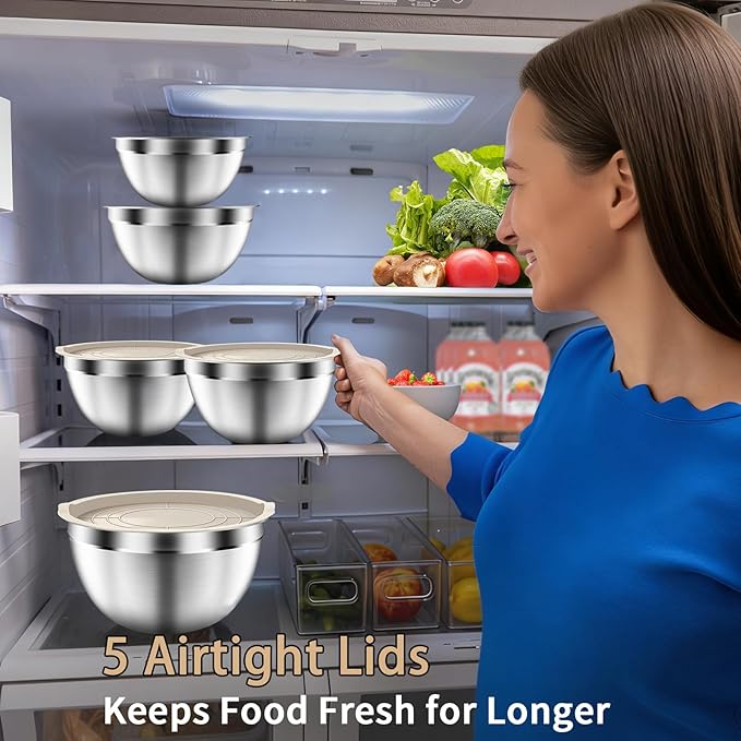 Mixing Bowls with Airtight Lids Set, Large Prep Metal Mixing Bowls - Image 5