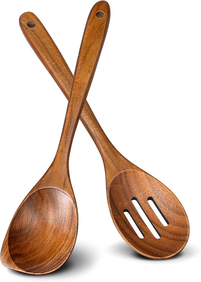 2Pcs Wooden Spoons for Cooking, Natural Premium Teak Wood Corner Spoon & by Unknown