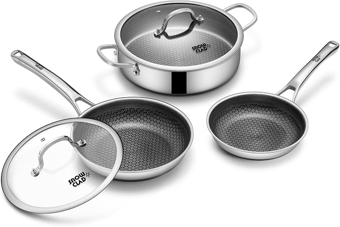 Saute Pan Set, Hybrid Non Stick 5 Quart Everyday Braiser pan, 10 inch skillet by SNOWCLAD
