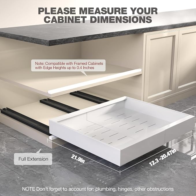 Seinloes 4 Pack Pull Out Cabinet Organizer 22" Deep, Full Extension 3 Slide - Image 2