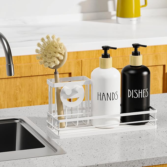 Moforoco Kitchen Dish Soap Dispenser Set, 16OZ Glass Bottle, Hand and Dish Soap - Image 7