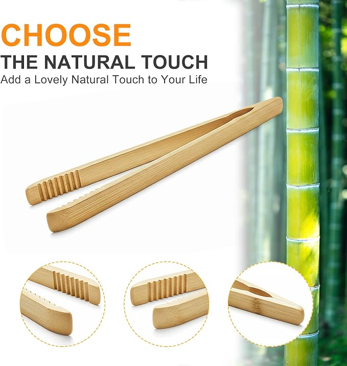 2 Pack Premium Bamboo Toaster Tongs, 10 Inches Natural Wooden Tongs - Image 2