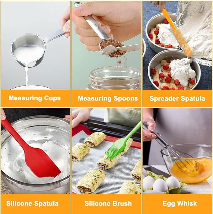 WEPSEN Mixing Bowls with Lid Set, Measuring Cups and Spoons, Egg Whisk - Image 4