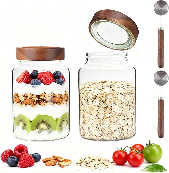 60 oz Glass Coffee Jars with Wooden Airtight Lid Spoon Clear Herb Ground - Image 6