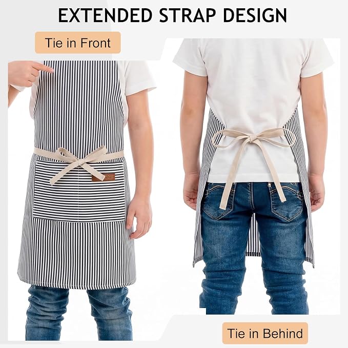 2 Pack Stripes Kids Apron, Kids Cooking Aprons - Image 3